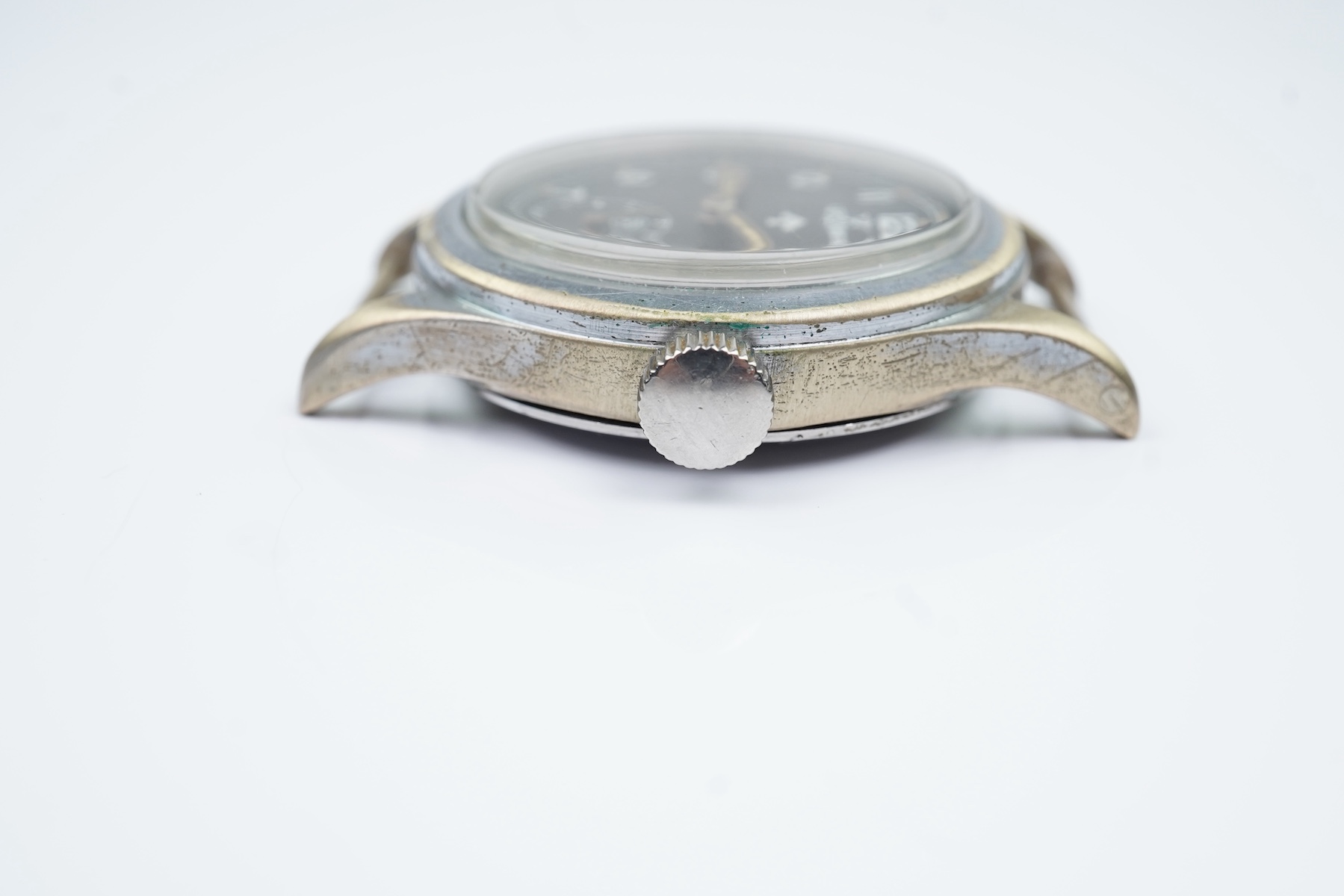 A gentleman's chrome cased Lemania WWW British military 'Dirty Dozen' manual wind wrist watch, circa 1945
